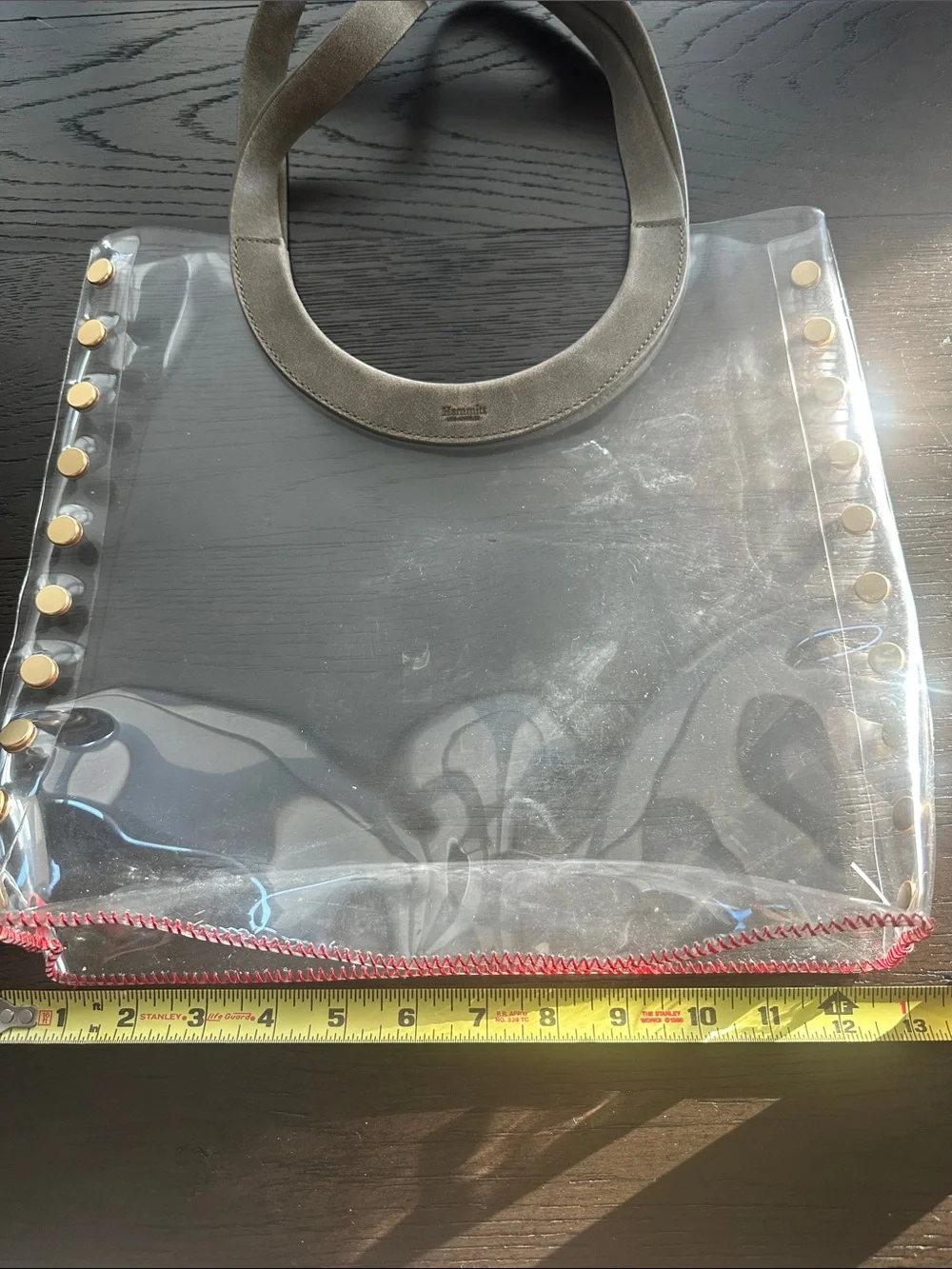 Hammitt Clear Tote Bag with Gold Studs and Taupe Handles - Picture 3 of 6